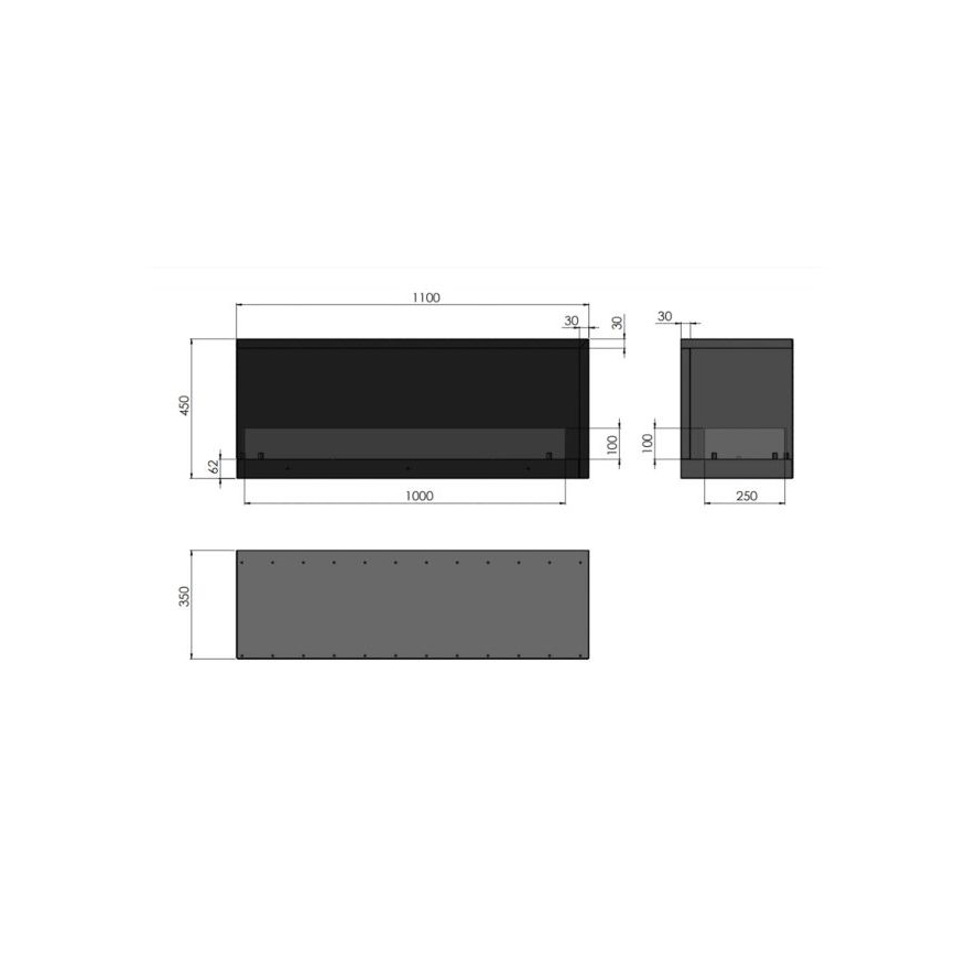 InFire - Rohový BIO krb 110x45 cm 3kW čierna