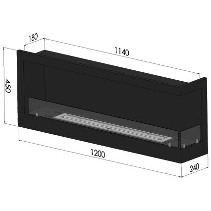 InFire - Rohový BIO krb 45x120 cm 3kW čierna