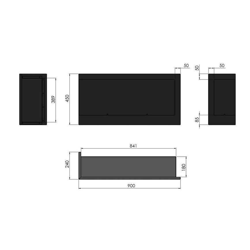 InFire - Rohový BIO krb 45x90 cm 3kW čierna