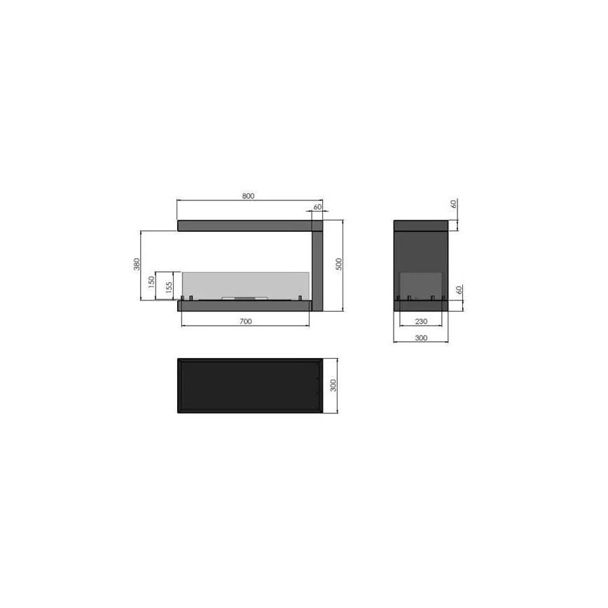 InFire - Rohový BIO krb 80x50 cm 3kW obojstranný