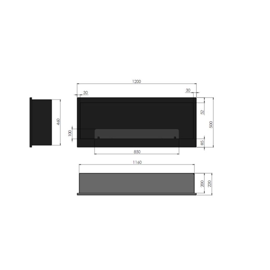 InFire - Vstavaný BIO krb 120x50 cm 3kW čierna