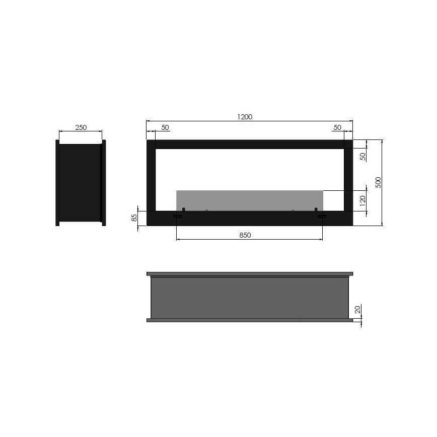 InFire - Vstavaný BIO krb 120x50 cm 3kW obojstranný