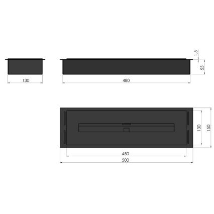 InFire - Vstavaný BIO krb 5,5x50 cm 3kW matný chróm
