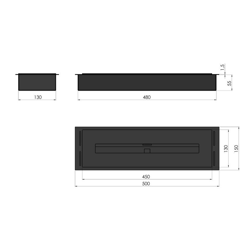 InFire - Vstavaný BIO krb 5,5x50 cm 3kW matný chróm