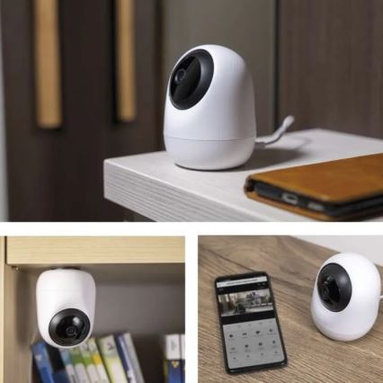 Inteligentná vnútorná otočná kamera so senzorom pohybu GoSmart 5V Wi-Fi Tuya biela