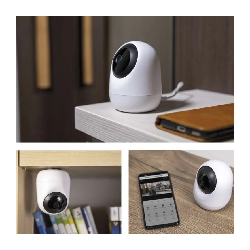 Inteligentná vnútorná otočná kamera so senzorom pohybu GoSmart 5V Wi-Fi Tuya biela
