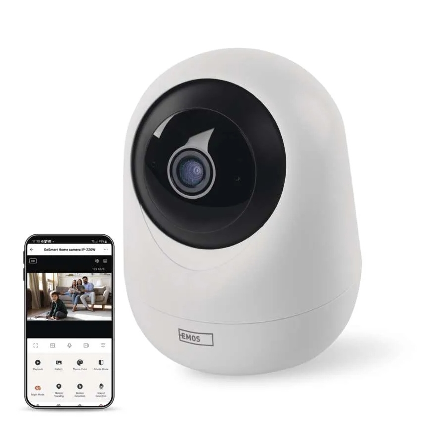Inteligentná vnútorná otočná kamera so senzorom pohybu GoSmart 5V Wi-Fi Tuya biela