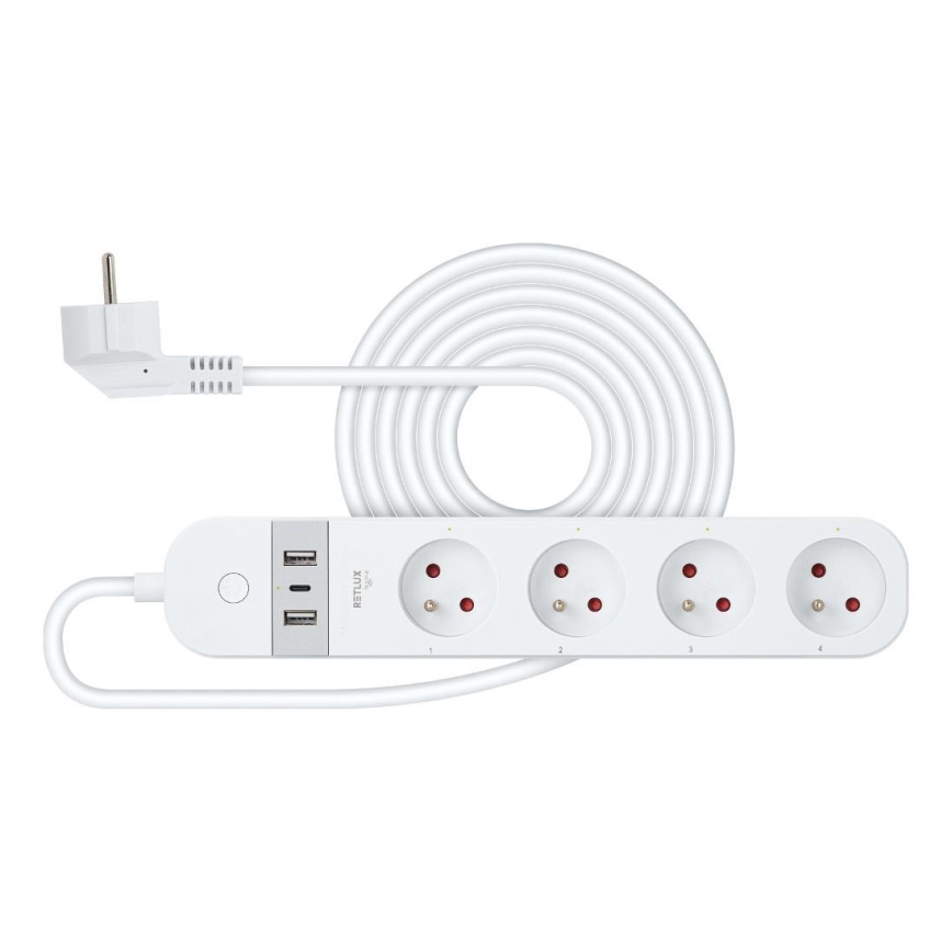 Inteligentný predlžovací kábel s vypínačom 4Z Typ E + 2x USB-A + 1x USB-C 1,5m Wi-Fi Tuya biela