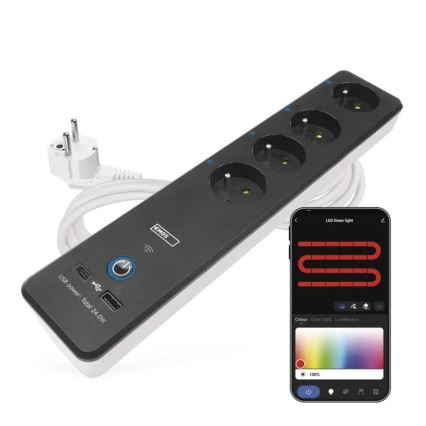 Inteligentný predlžovací kábel s vypínačom GoSmart 4Z + 1xUSB-A + 1xUSB-C 2 m Wi-Fi Tuya