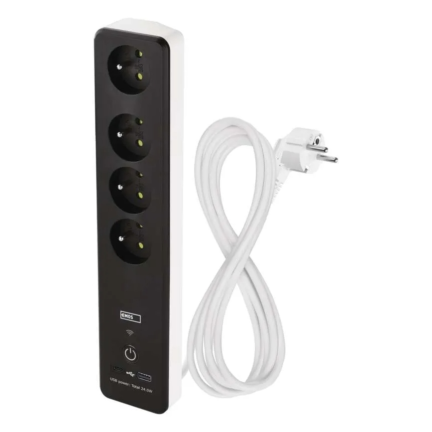 Inteligentný predlžovací kábel s vypínačom GoSmart 4Z + 1xUSB-A + 1xUSB-C 2 m Wi-Fi Tuya