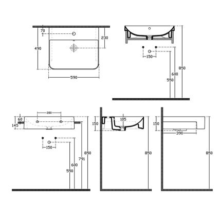 Isvea - Polozapustené umývadlo SOTT AQUA 59x49 cm keramika/biela