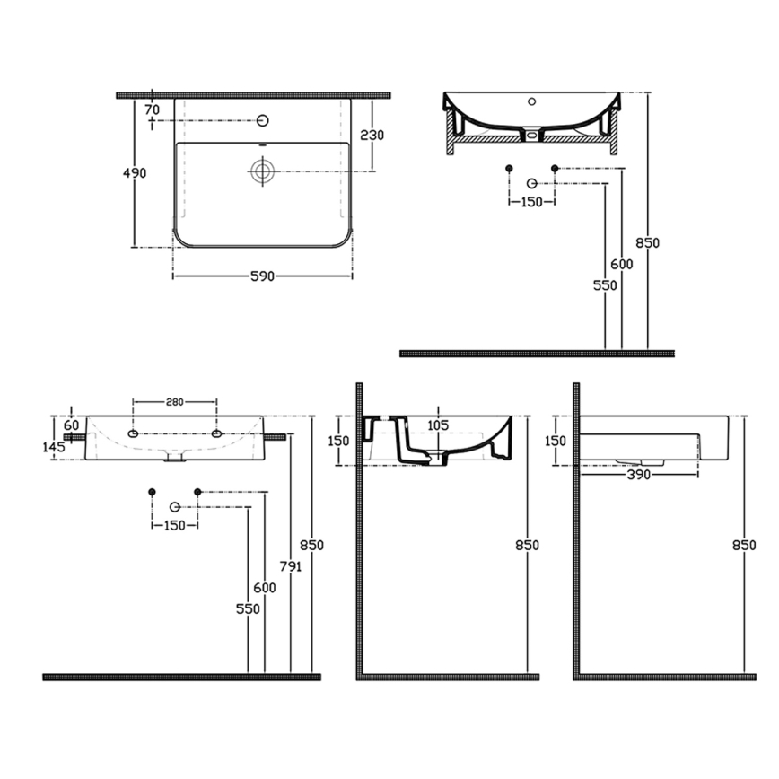 Isvea - Polozapustené umývadlo SOTT AQUA 59x49 cm keramika/biela