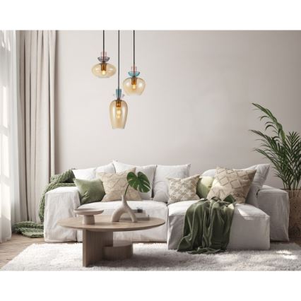 ITALUX - Závesný luster na lanku FANDA 3xE27/40W/230V zlatá/dymová béžová
