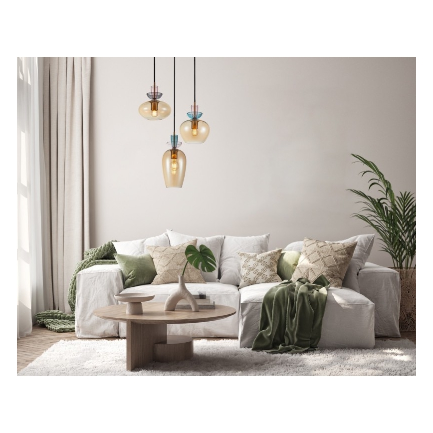 ITALUX - Závesný luster na lanku FANDA 3xE27/40W/230V zlatá/dymová béžová