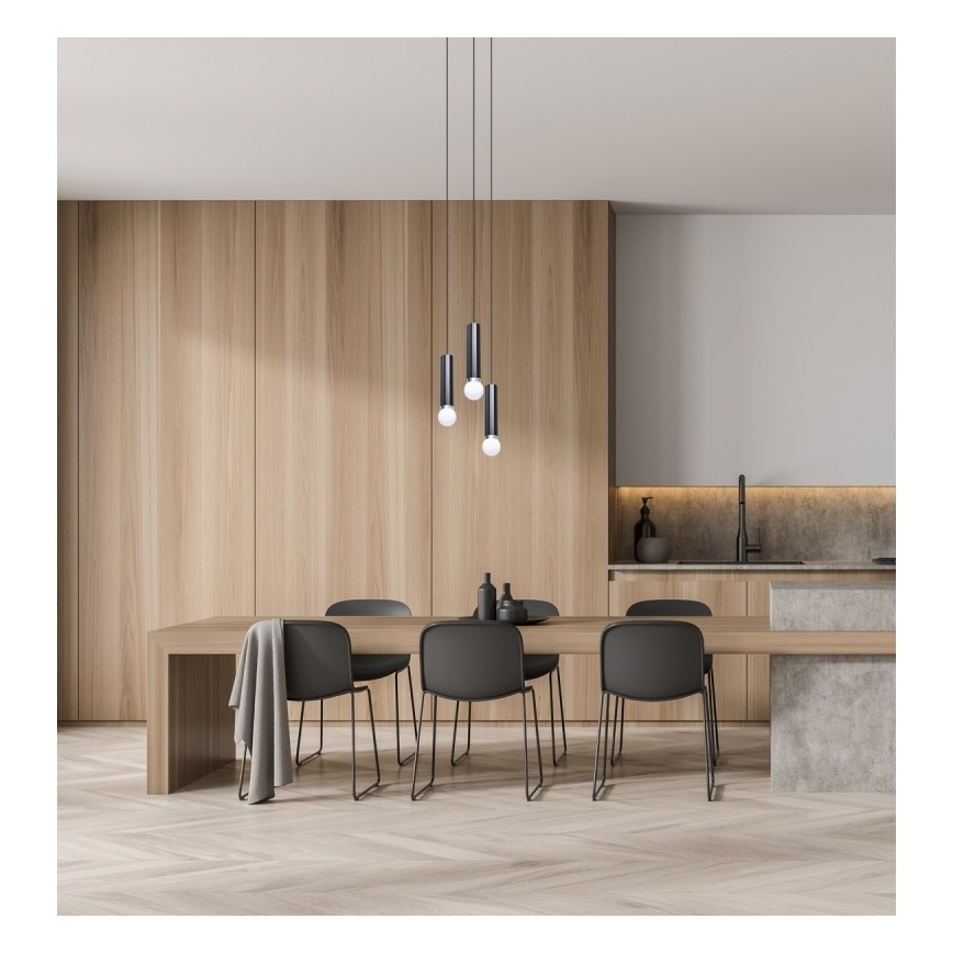 ITALUX - Závesný luster MACERA na lane 3xE27/40W/230V čierny