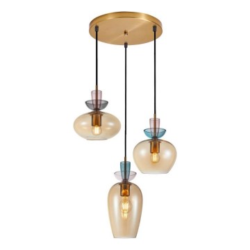 ITALUX - Závesný luster na lanku FANDA 3xE27/40W/230V zlatá/dymová béžová