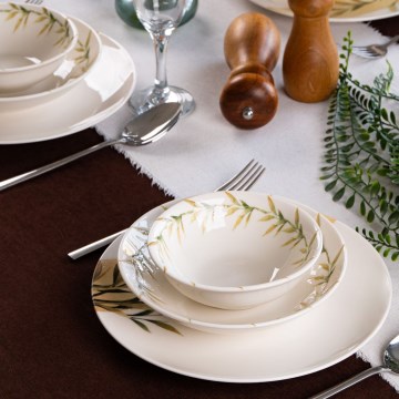 Jedálenská sada 18 ks biela/zelená/žltá/porcelán