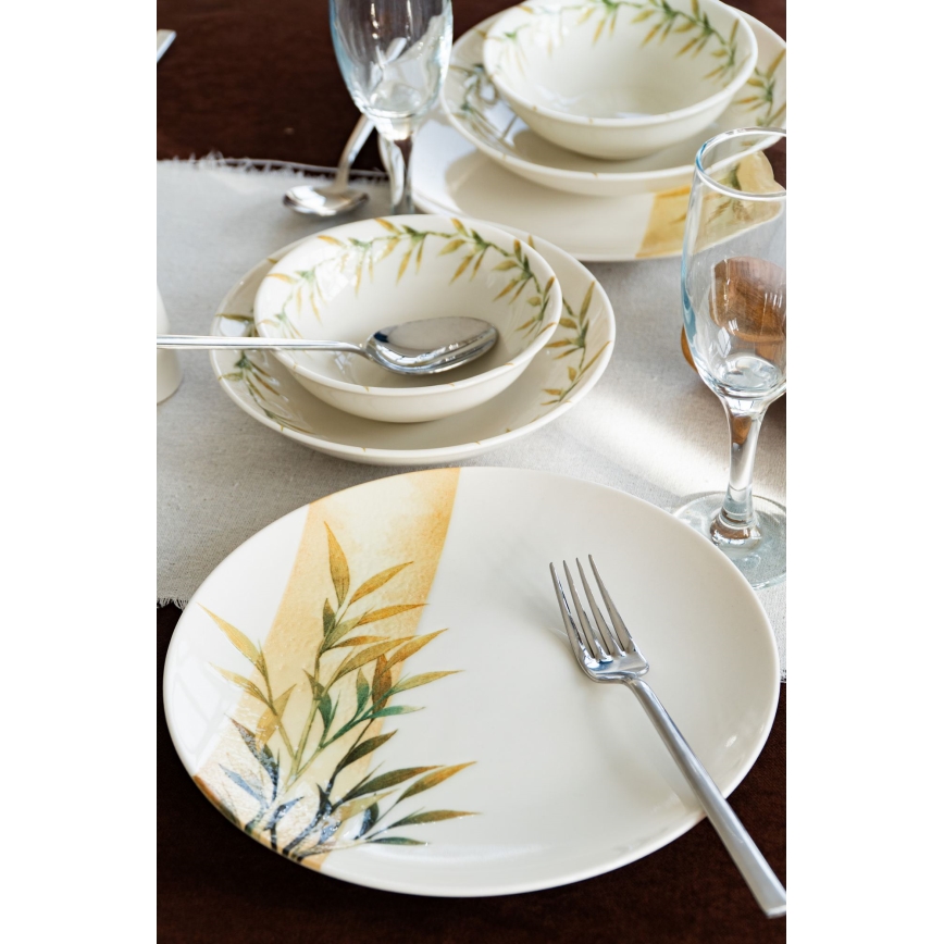 Jedálenská sada 18 ks biela/zelená/žltá/porcelán