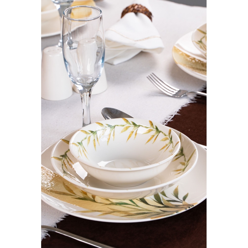 Jedálenská sada 18 ks biela/zelená/žltá/porcelán
