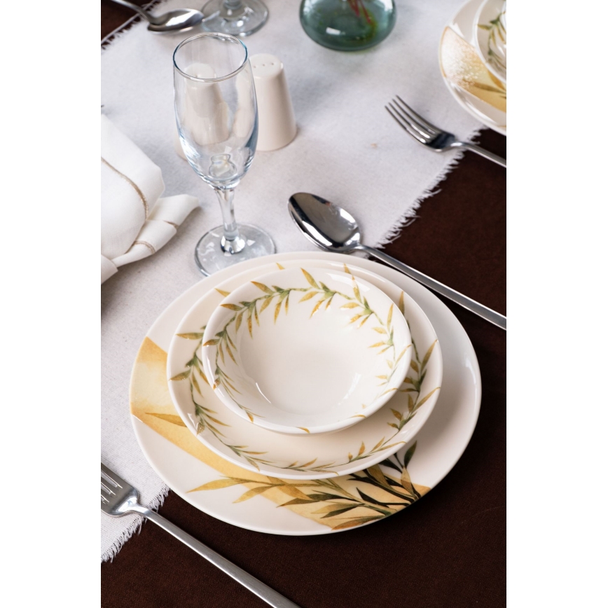 Jedálenská sada 18 ks biela/zelená/žltá/porcelán