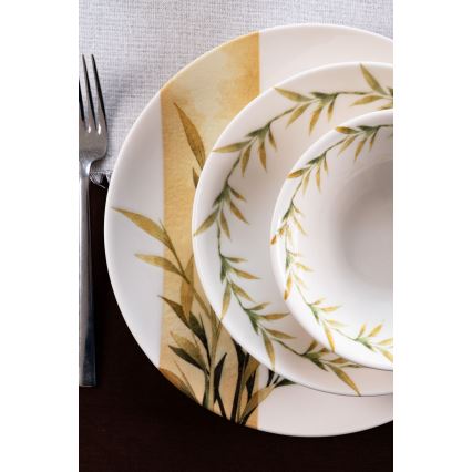 Jedálenská sada 18 ks biela/zelená/žltá/porcelán