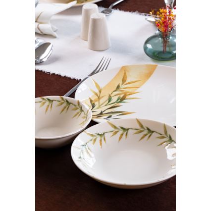 Jedálenská sada 18 ks biela/zelená/žltá/porcelán