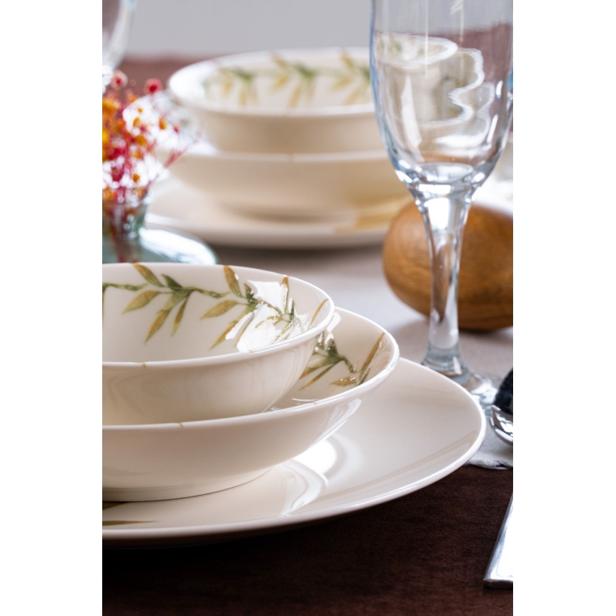 Jedálenská sada 18 ks biela/zelená/žltá/porcelán