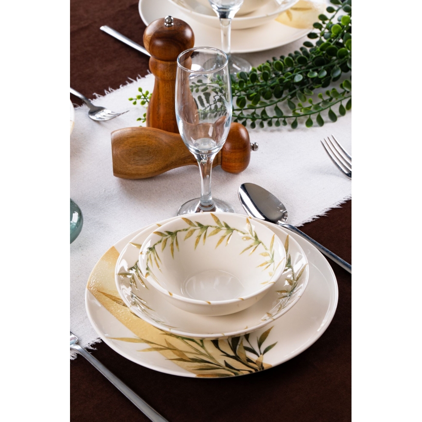 Jedálenská sada 18 ks biela/zelená/žltá/porcelán