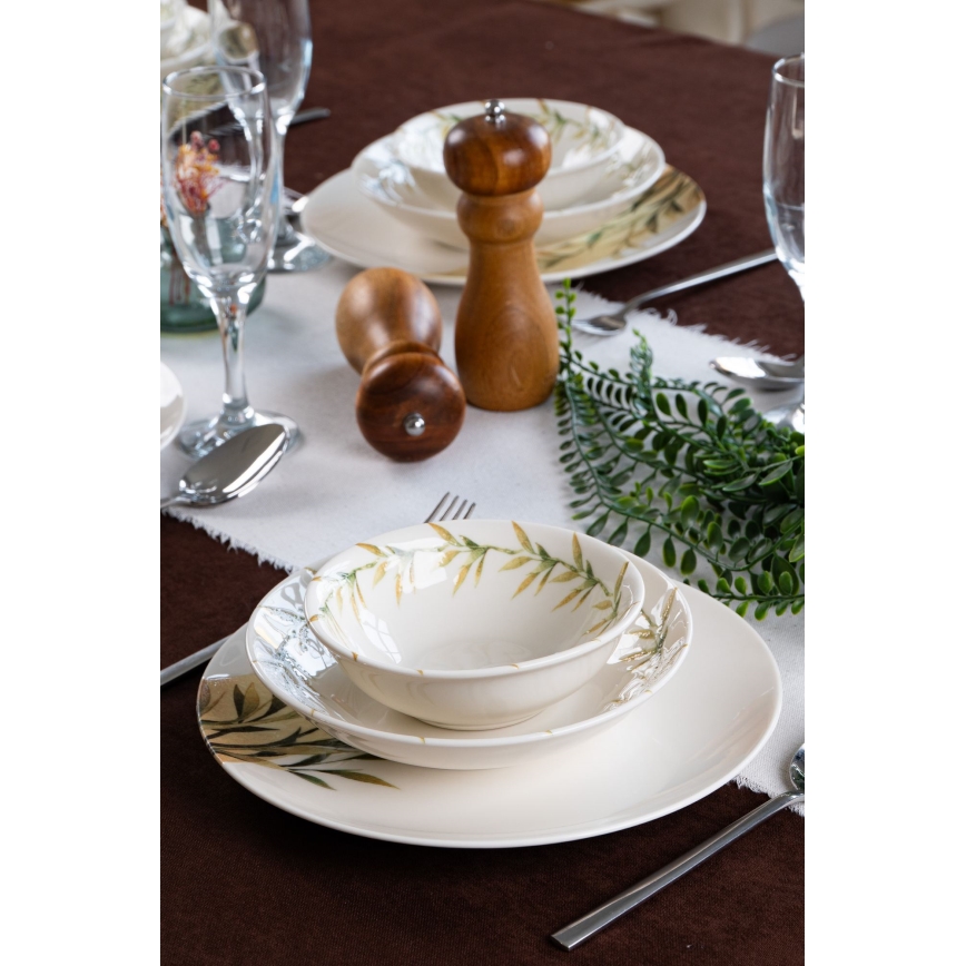 Jedálenská sada 18 ks biela/zelená/žltá/porcelán