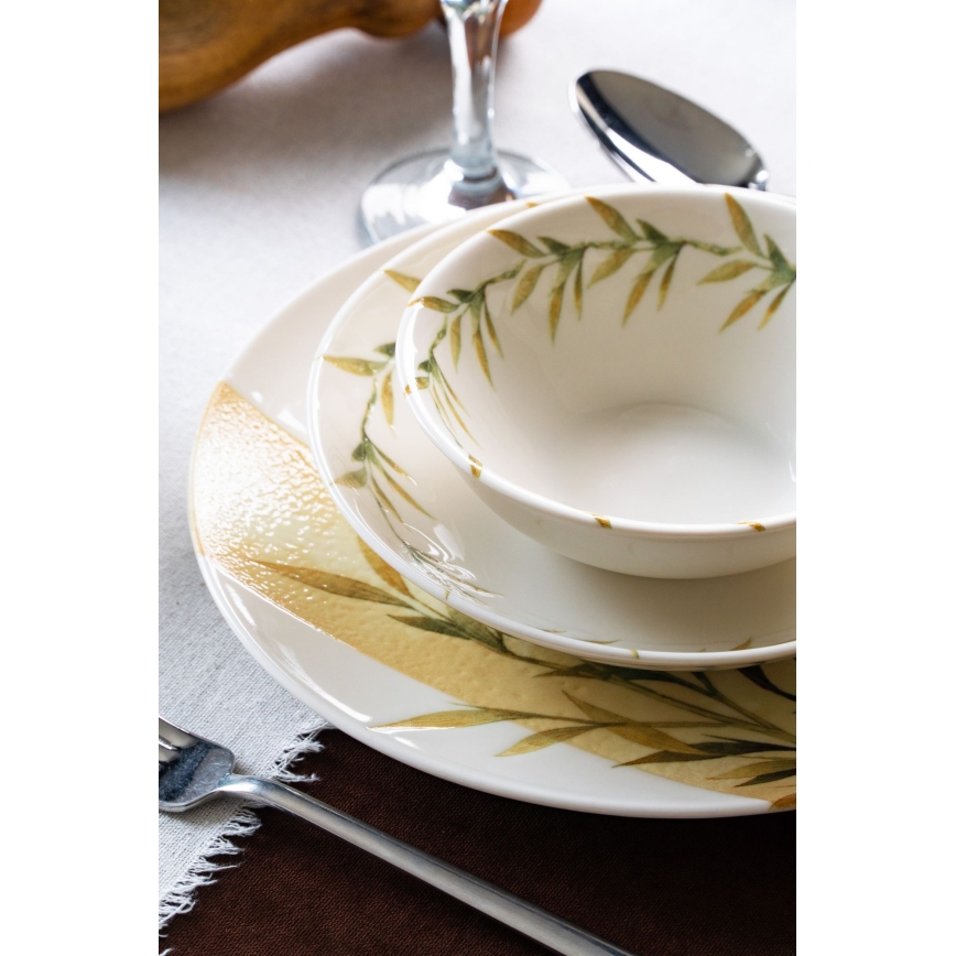 Jedálenská sada 18 ks biela/zelená/žltá/porcelán