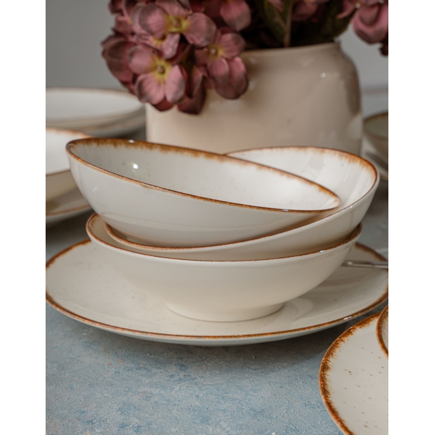 Jedálenská sada 24 ks béžová/hnedá/porcelán