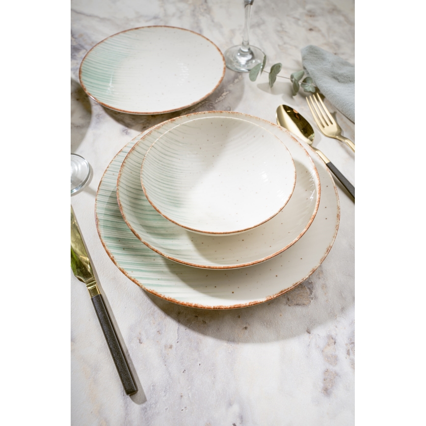 Jedálenská sada 24 ks biela/zelená/porcelán