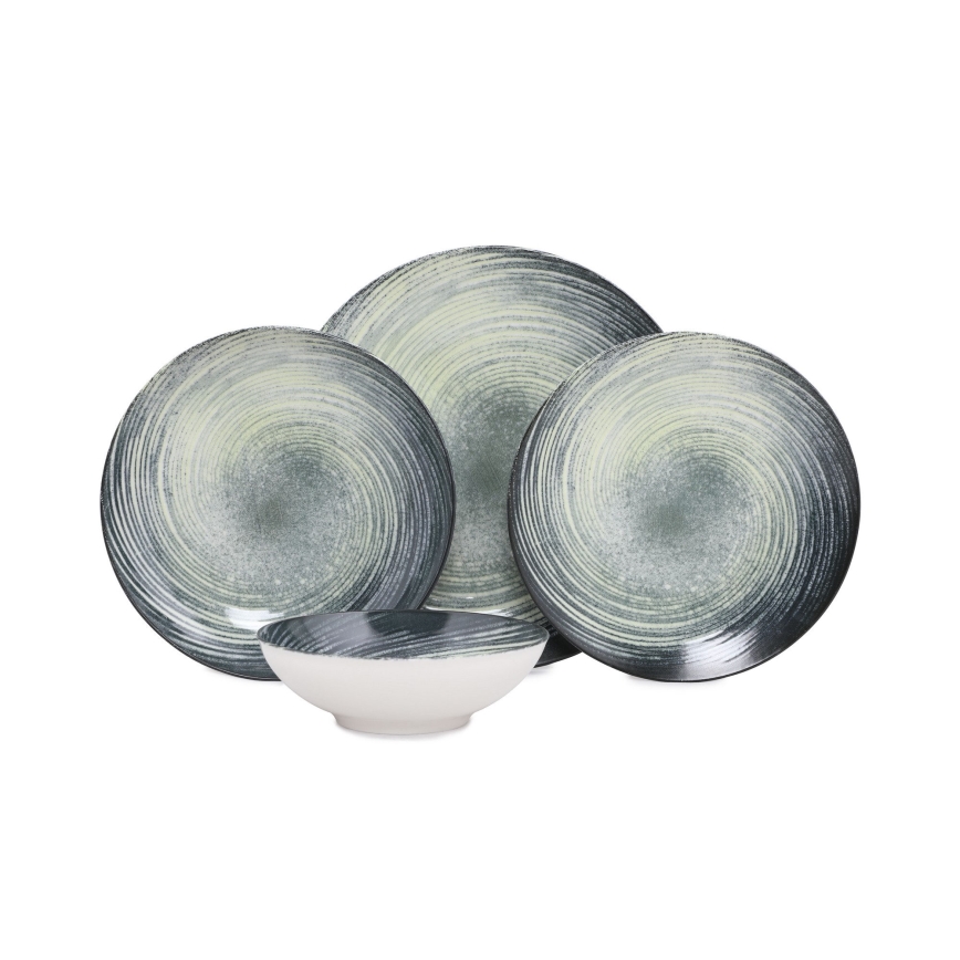 Jedálenská sada 24 ks zelená/čierna/porcelán