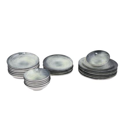 Jedálenská sada 24 ks zelená/čierna/porcelán
