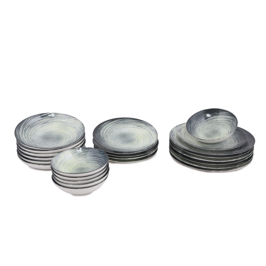 Jedálenská sada 24 ks zelená/čierna/porcelán