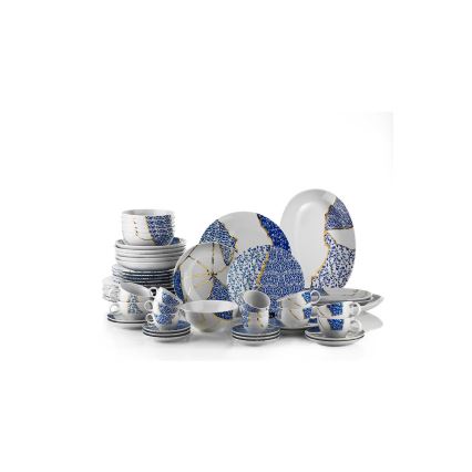 Jedálenská sada 28 ks biela/zlatá/modrá/porcelán