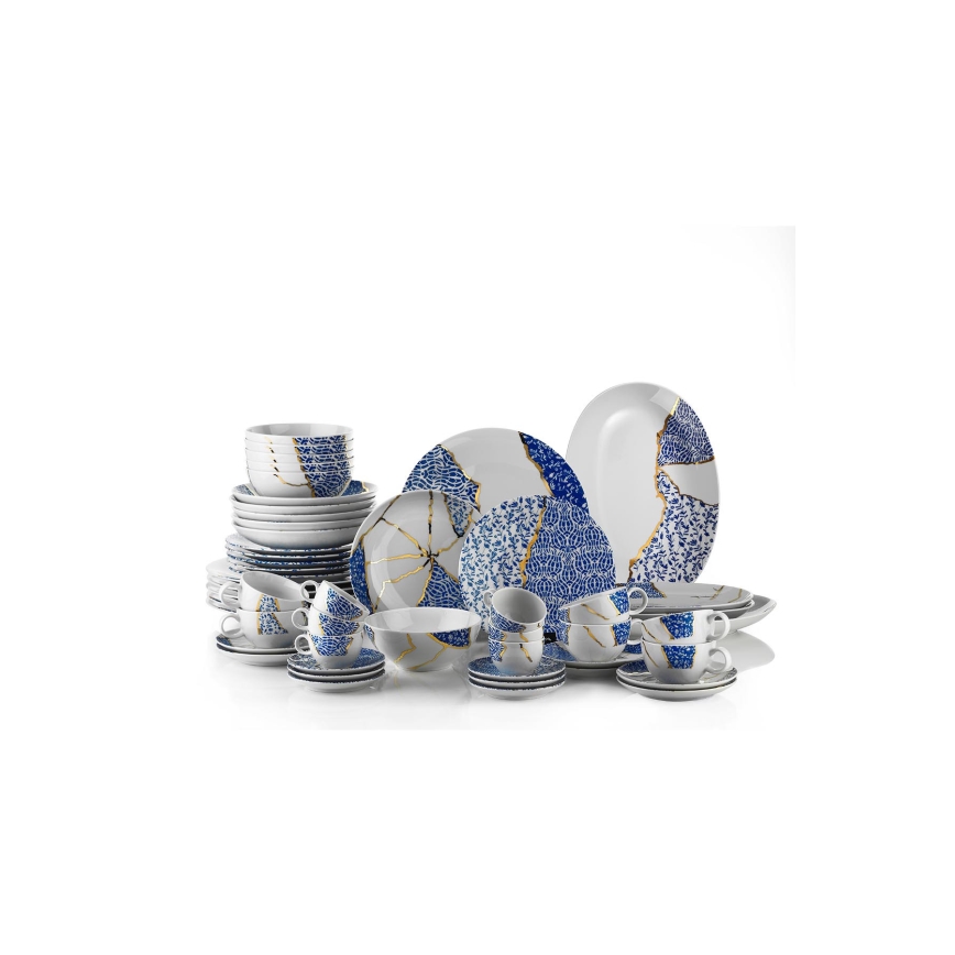 Jedálenská sada 28 ks biela/zlatá/modrá/porcelán