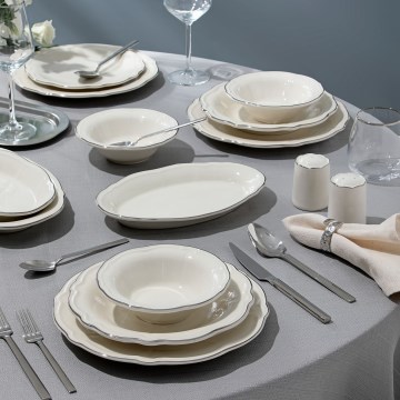 Jedálenská sada 53 ks biela/strieborná/porcelán