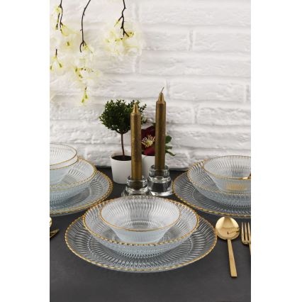 Jedálenská súprava 12 ks číra/zlatá/sklo