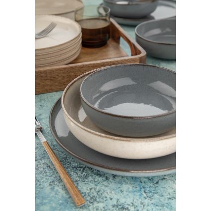 Jedálenská súprava 16 ks sivá/béžová porcelán