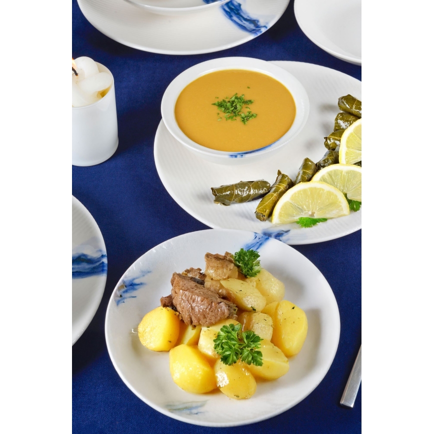 Jedálenská súprava 18 ks biela/modrá/porcelán