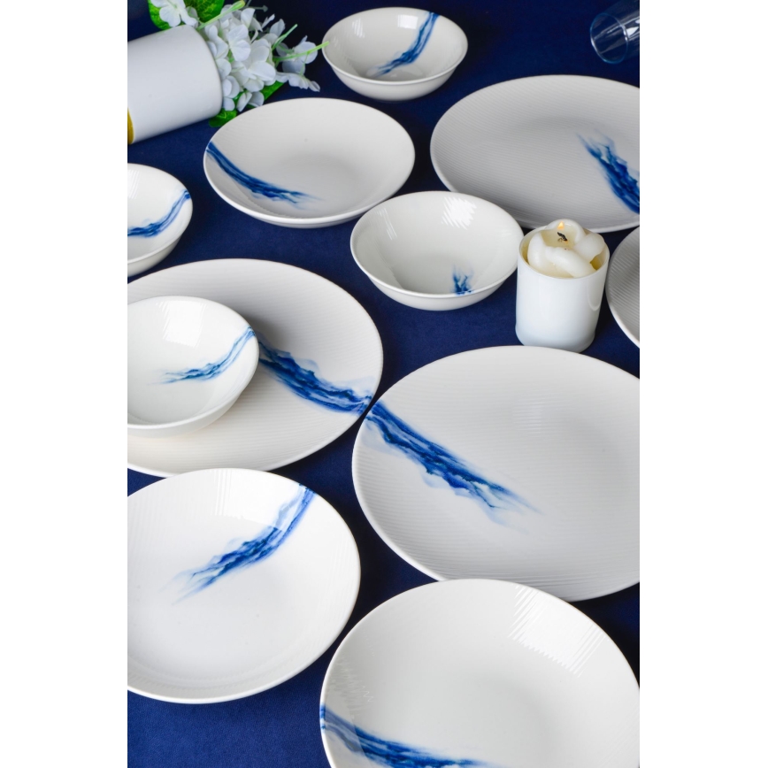 Jedálenská súprava 18 ks biela/modrá/porcelán