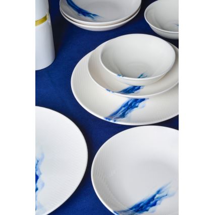 Jedálenská súprava 18 ks biela/modrá/porcelán