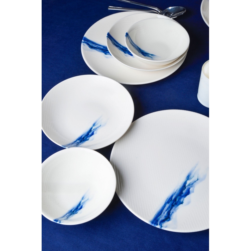 Jedálenská súprava 18 ks biela/modrá/porcelán