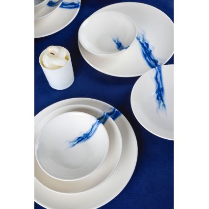 Jedálenská súprava 18 ks biela/modrá/porcelán