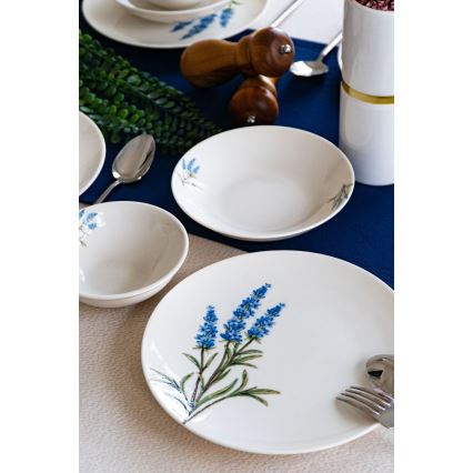 Jedálenská súprava 18 ks biela/modrá/zelená/porcelán