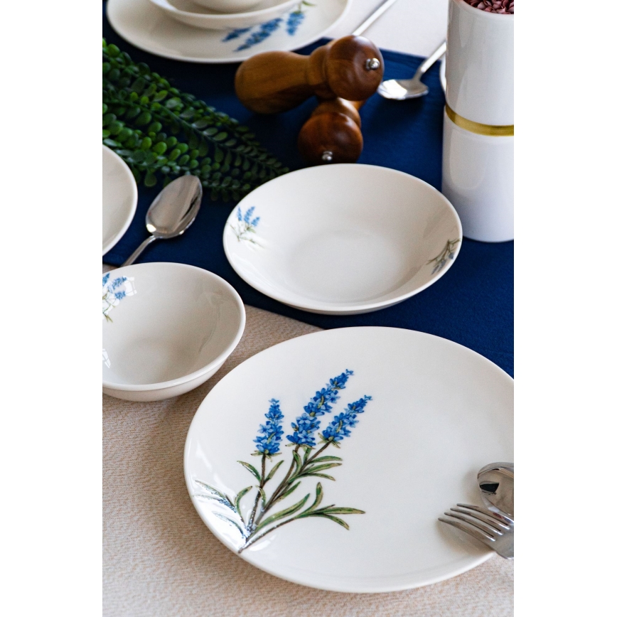 Jedálenská súprava 18 ks biela/modrá/zelená/porcelán