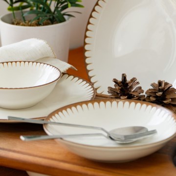 Jedálenská súprava 18 ks – porcelán, biela/hnedá