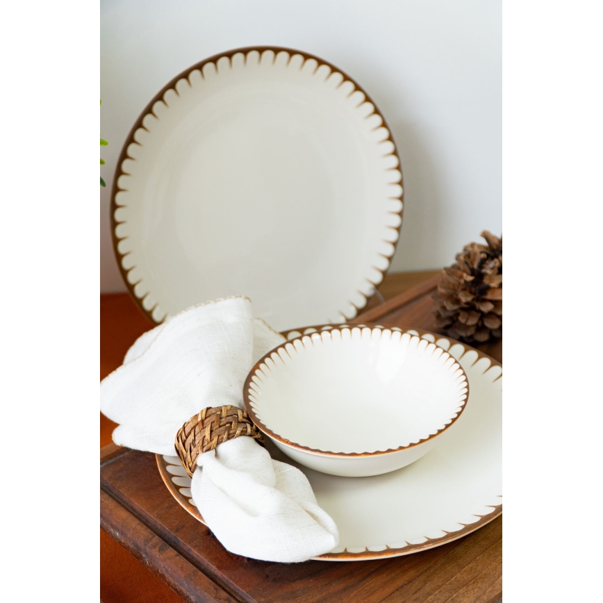Jedálenská súprava 18 ks – porcelán, biela/hnedá