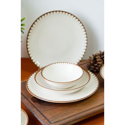 Jedálenská súprava 18 ks – porcelán, biela/hnedá